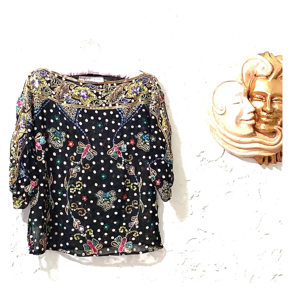 Vintage Saks Fifth Avenue Embellished Batwing Top